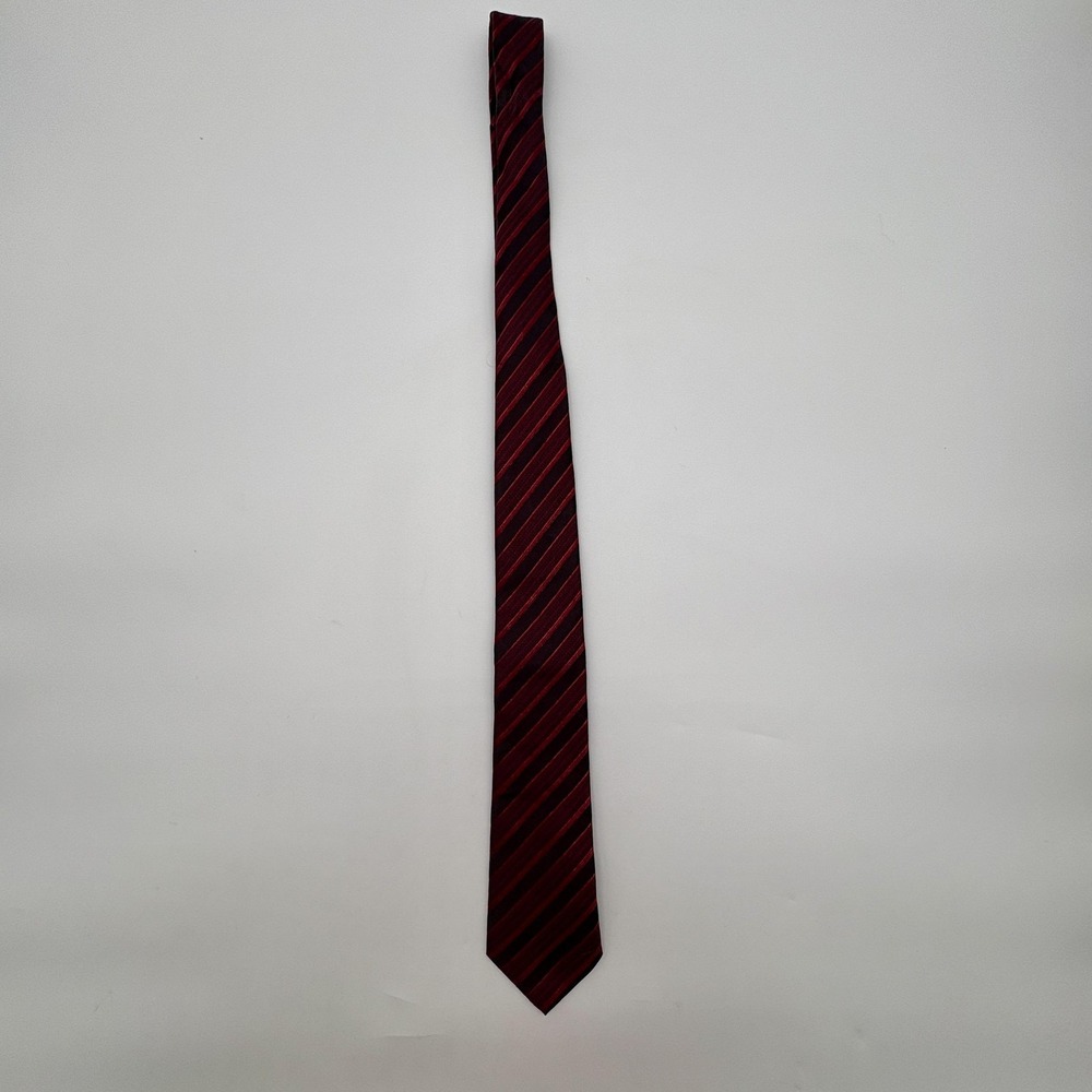 Barry Wang Tie Mens One Size‎ Red Black Striped 100% Silk Formal Necktie